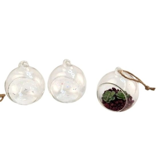 Clear Glass Hanging Ball, Orbs, Ornaments With Jute Twine For Decor Set Of 3 - Picture 1 of 12